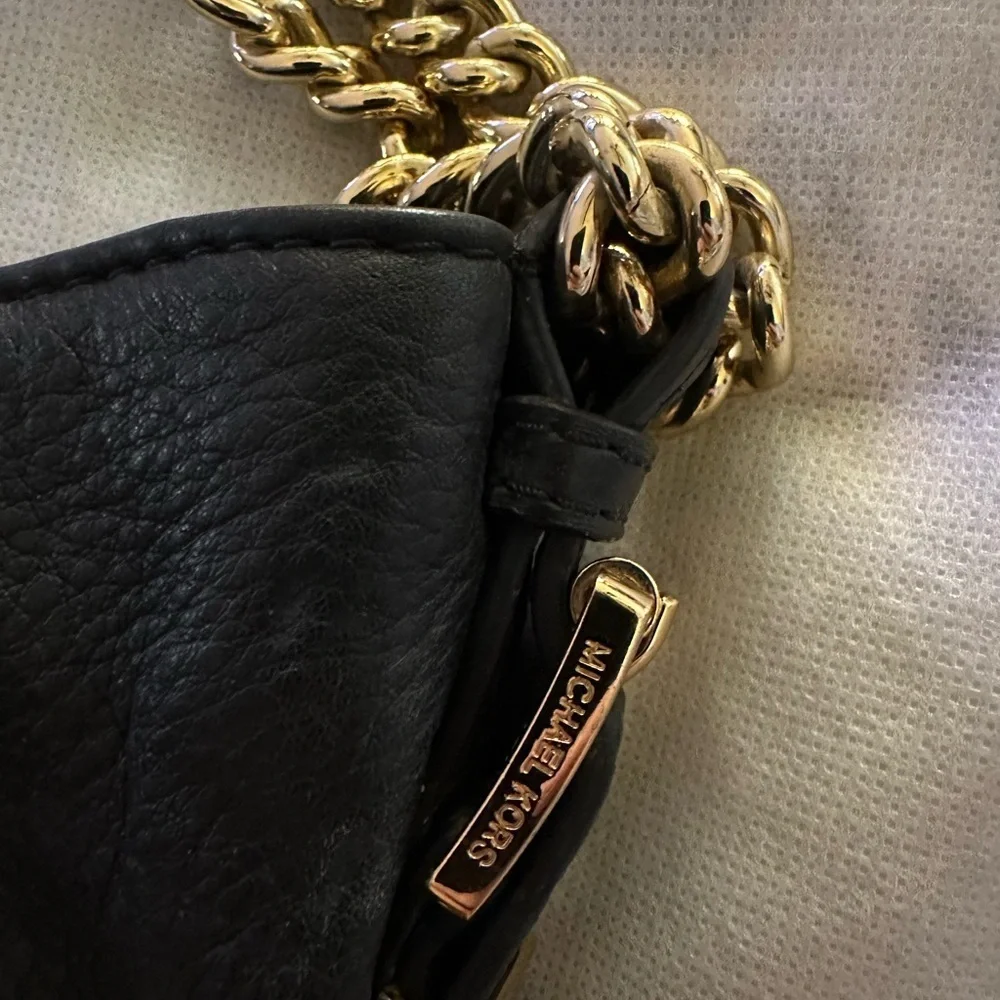 Michael Kors Black Leather Shoulder Bag with Gold Tone Accents - Picture 5 of 14